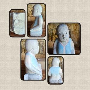 Vintage Asian Wooden Boy Statue Figurine